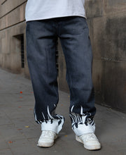 Charcoal Flame Print Baggy Jeans