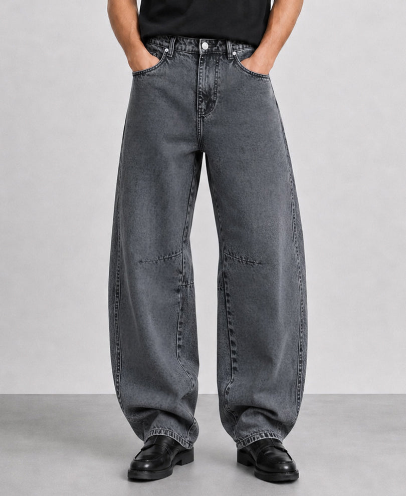 Charcoal Panelled Barrel Fit Jeans