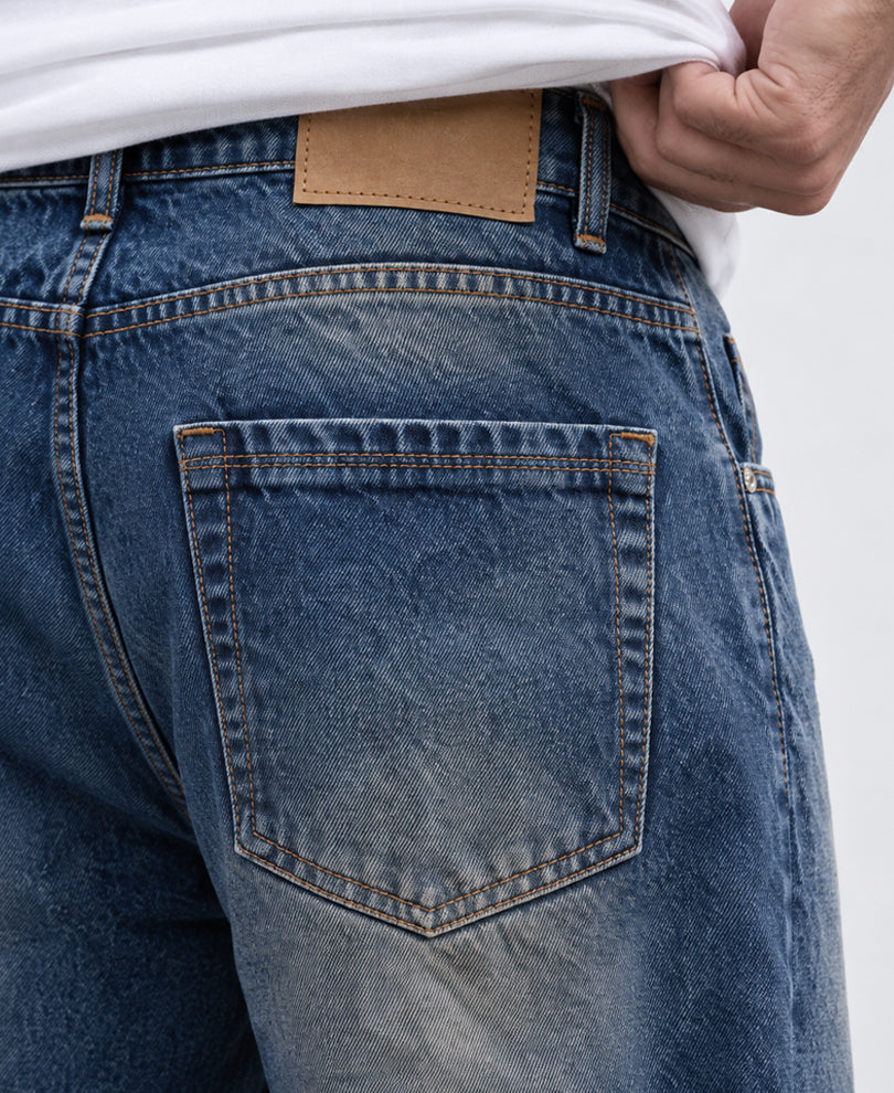 Dark Blue Baggy Distressed Jeans