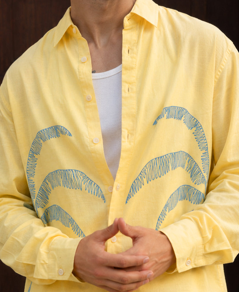 Yellow Embroidered Cotton Shirt 100% Cotton