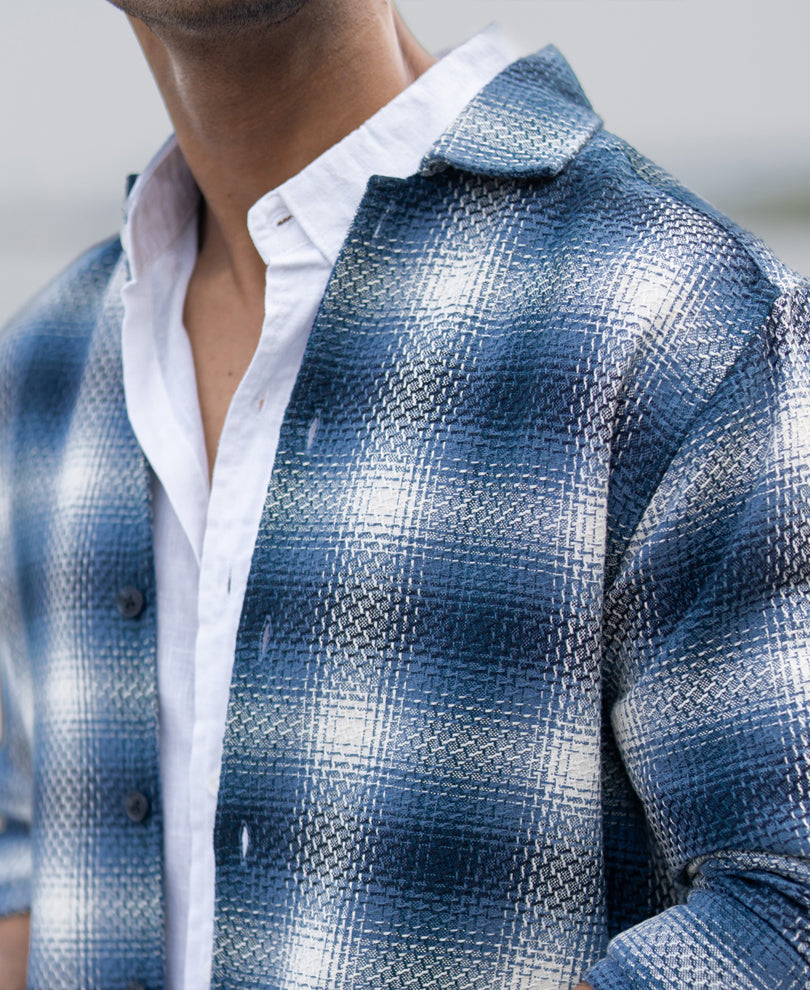 Blue Structured Checks Overshirt.