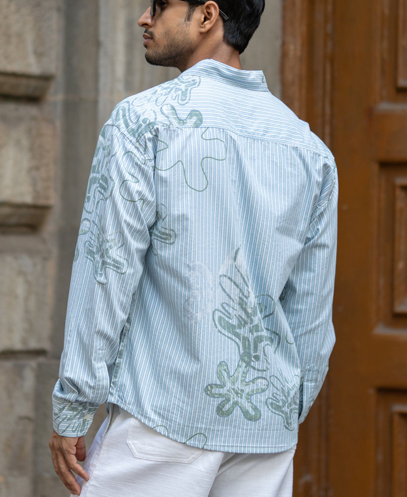 Blue Stripe Abstract Print Shirt.