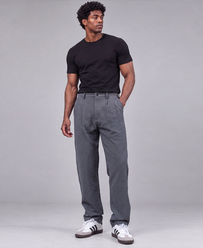 Grey Structured Pleated Trouser