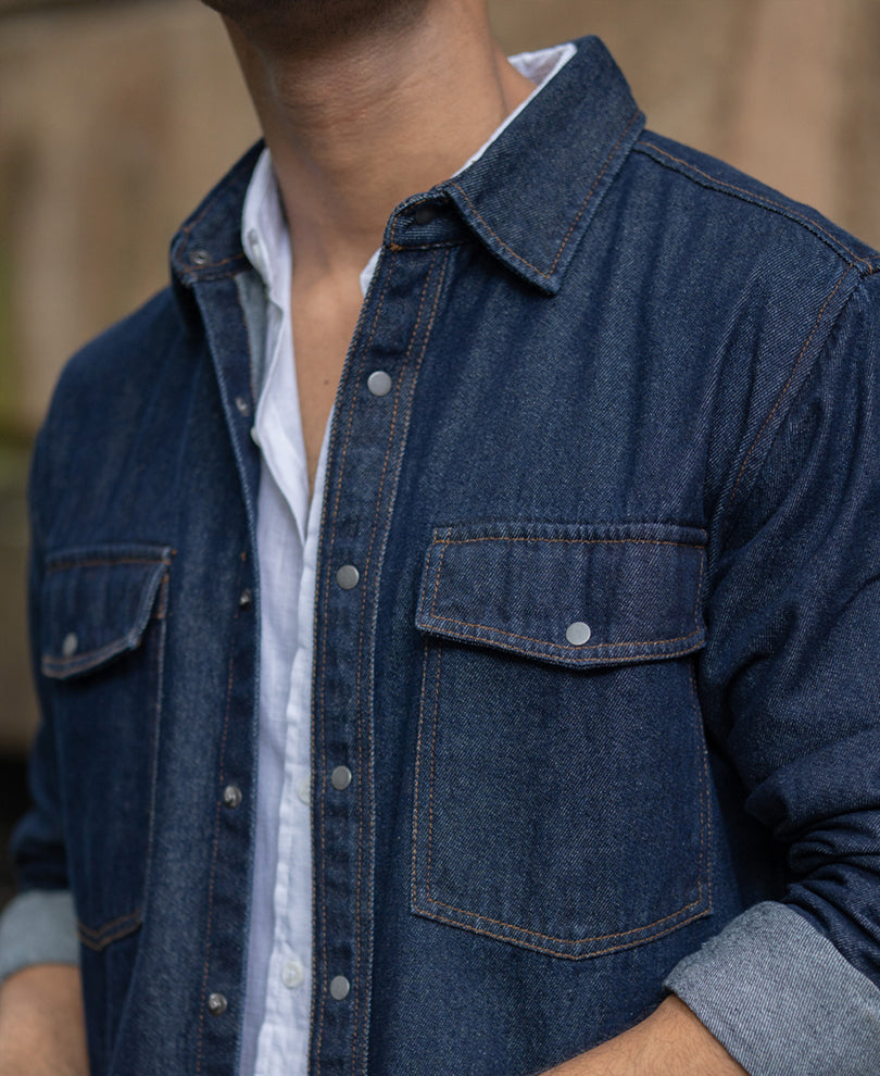 Indigo Denim Overshirt With Pockets.