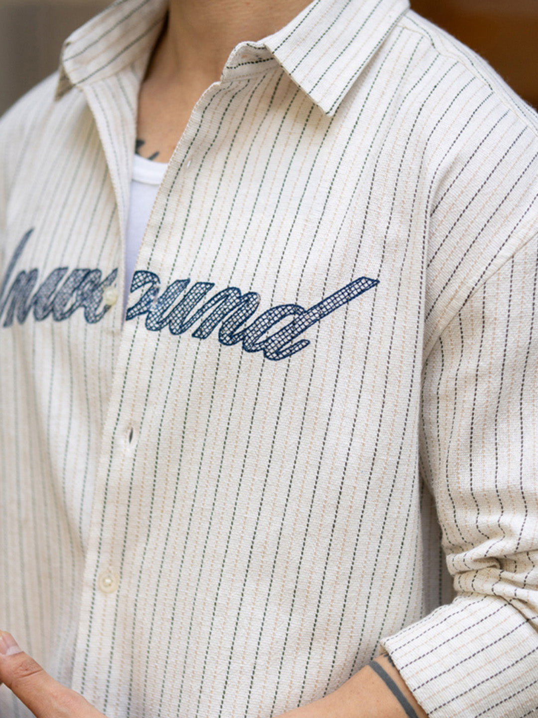Natural Striped Embroidered Shirt