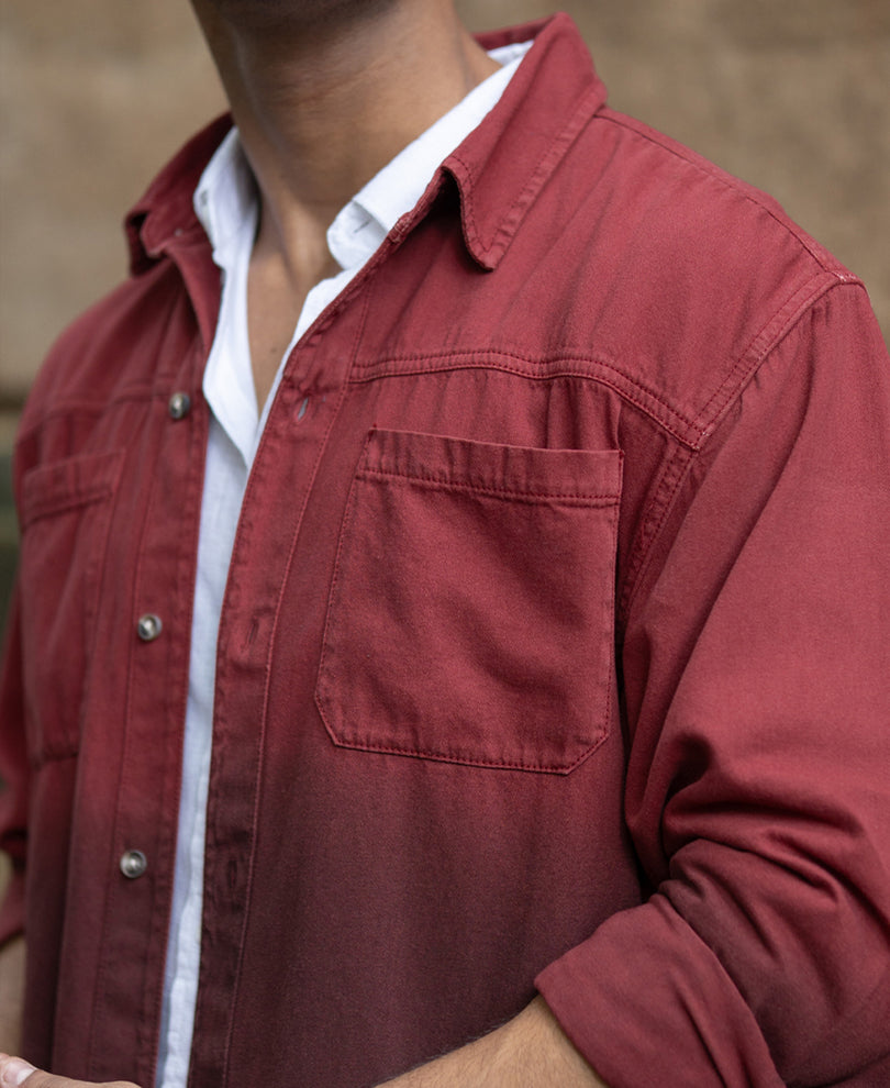Brick Red Ombre Shirt With Pockets.