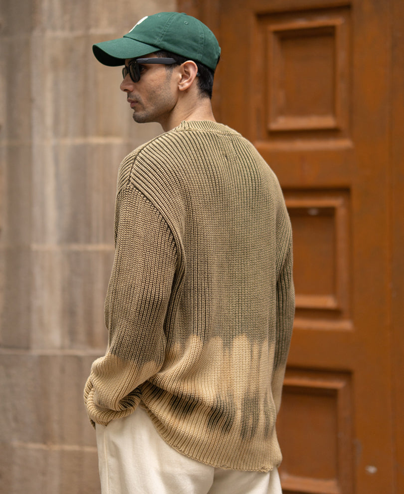 Olive Washed Tie Dye Sweater 100% Cotton