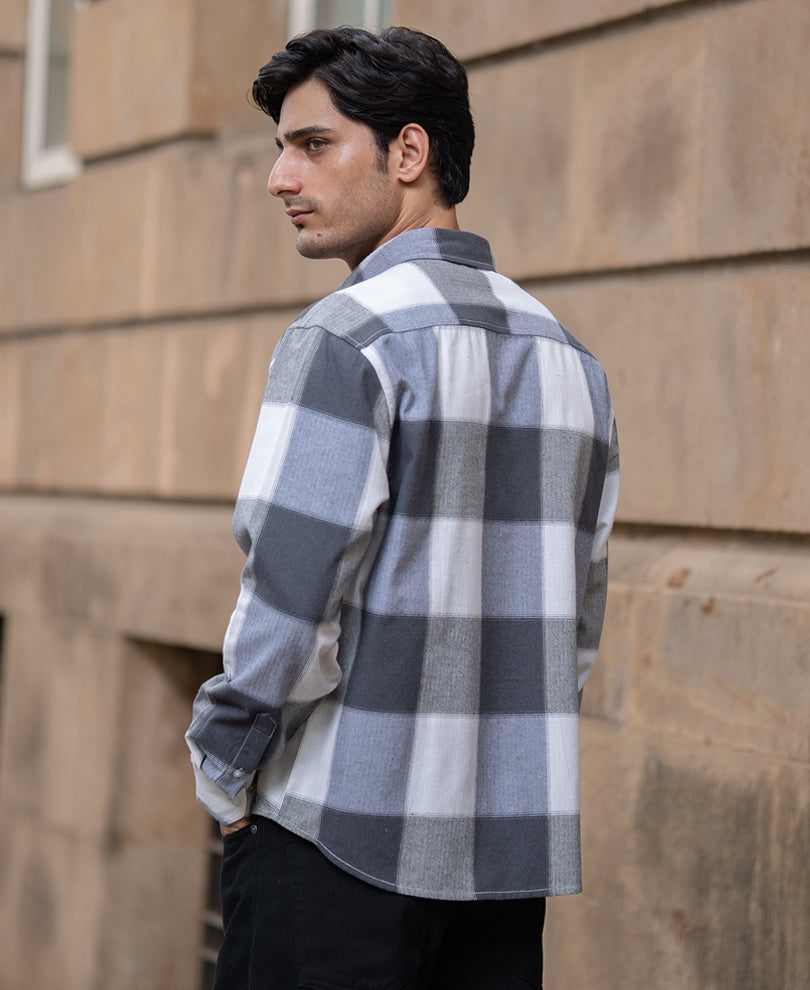 Grey Structured Checks Shirt.