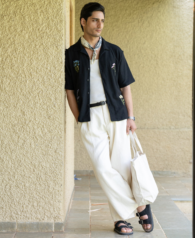 Black Embroidered Knit Shirt