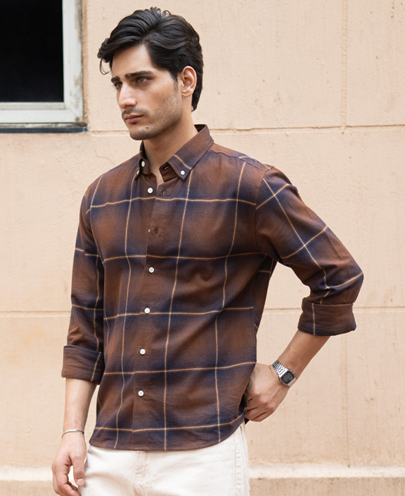 Brown Lightweight Checks Shirt.