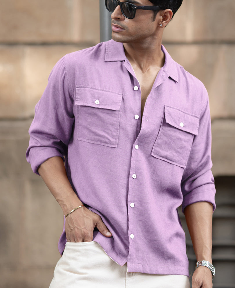 Lavender Double Pocket Linen Shirt.