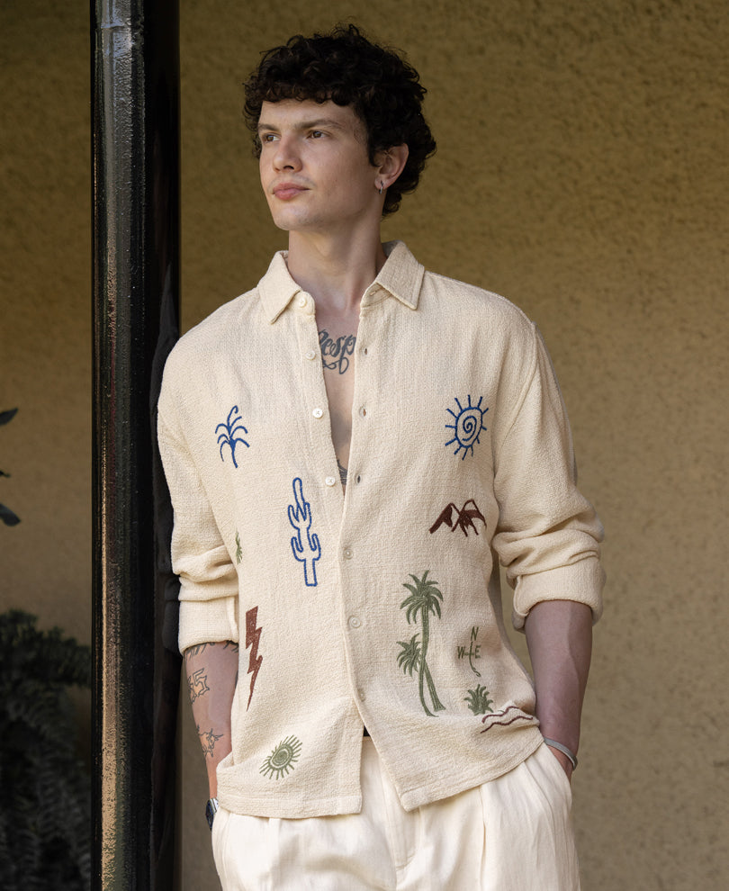 Off White Embroidered Structured Shirt 100% Cotton