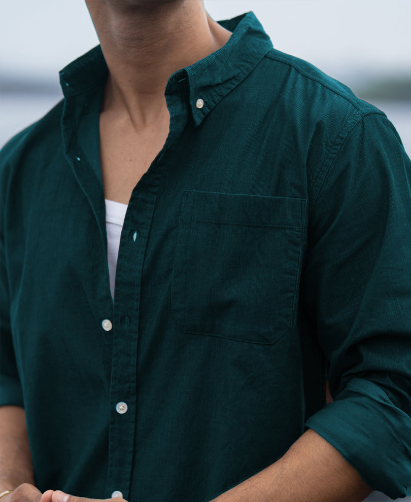 Dark Teal Corduroy Buttondown Shirt.