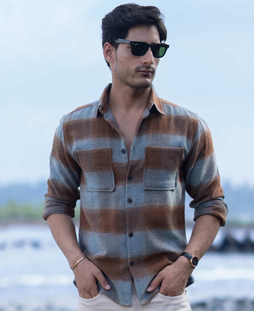 Brown Brushed Checks Shirt.
