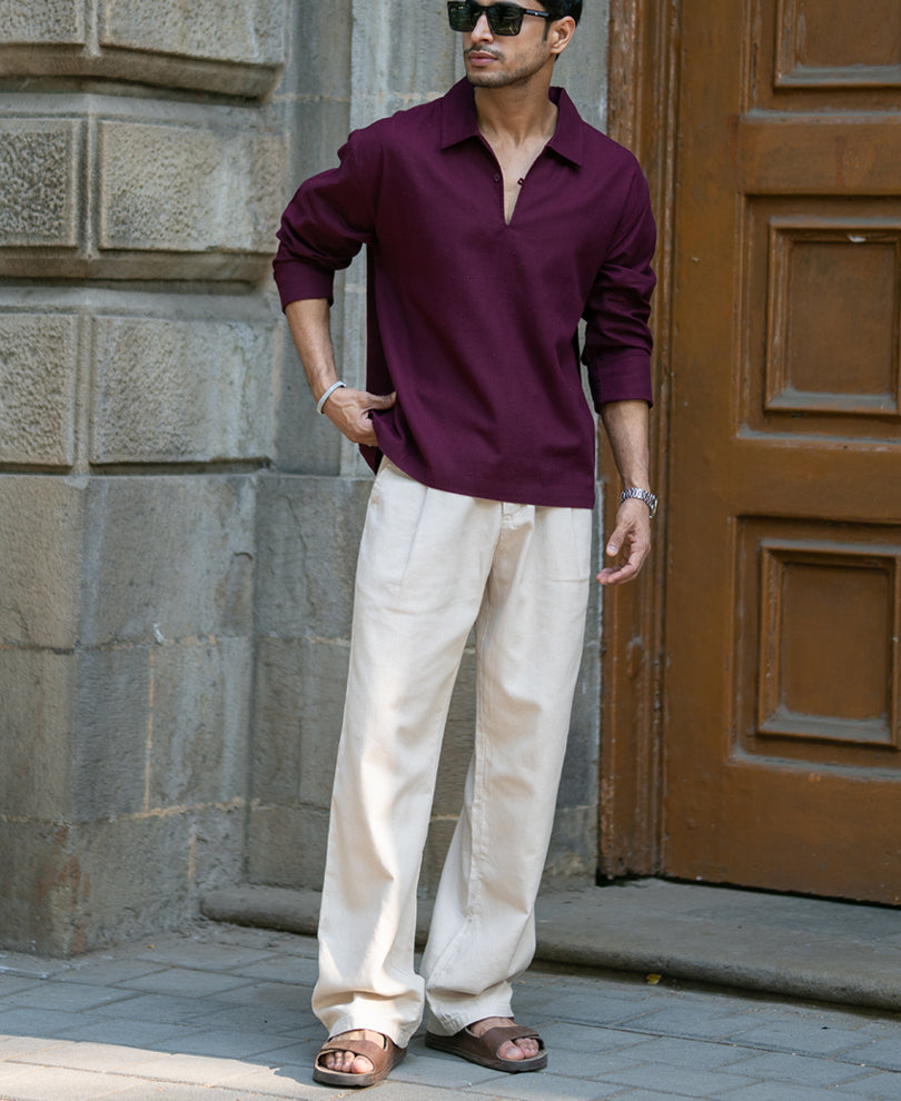 Wine Lightweight Structured Kurta Shirt.