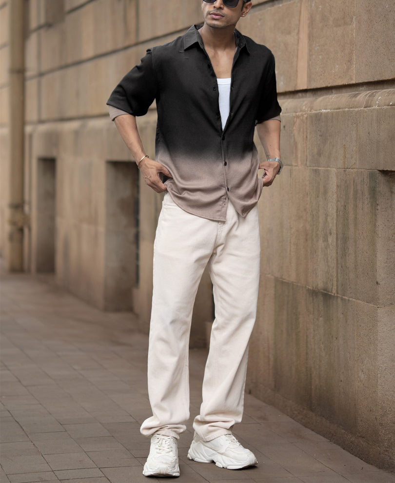 Brown Ombre Satin Shirt.