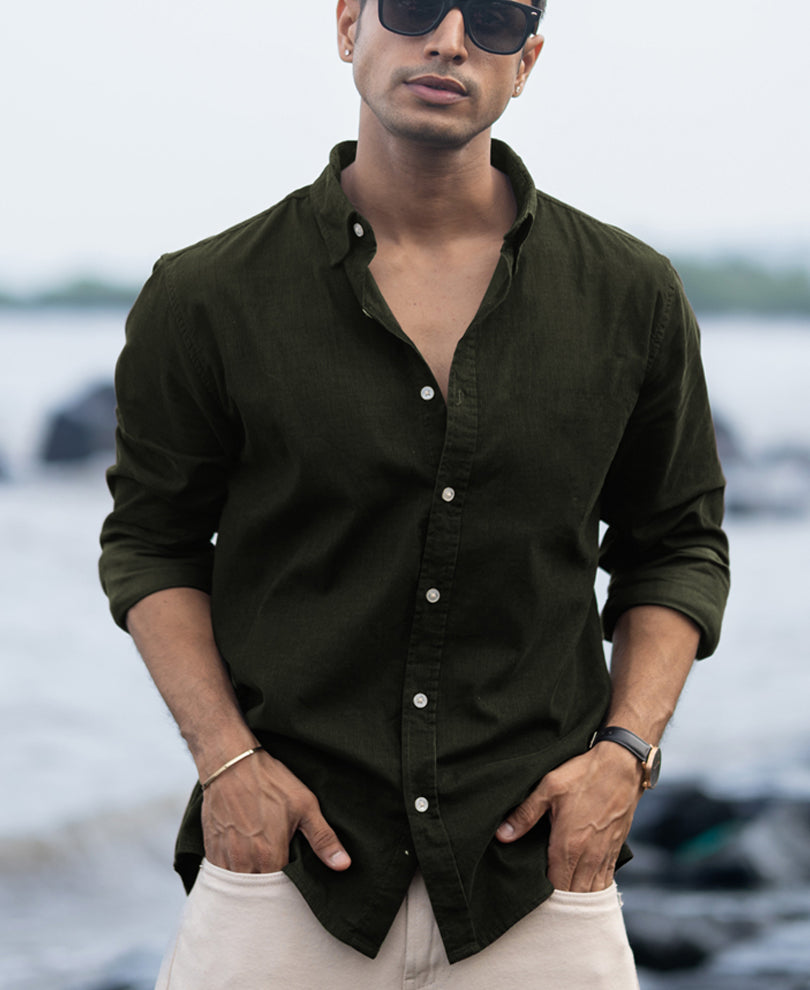 Dark Olive Corduroy Shirt.