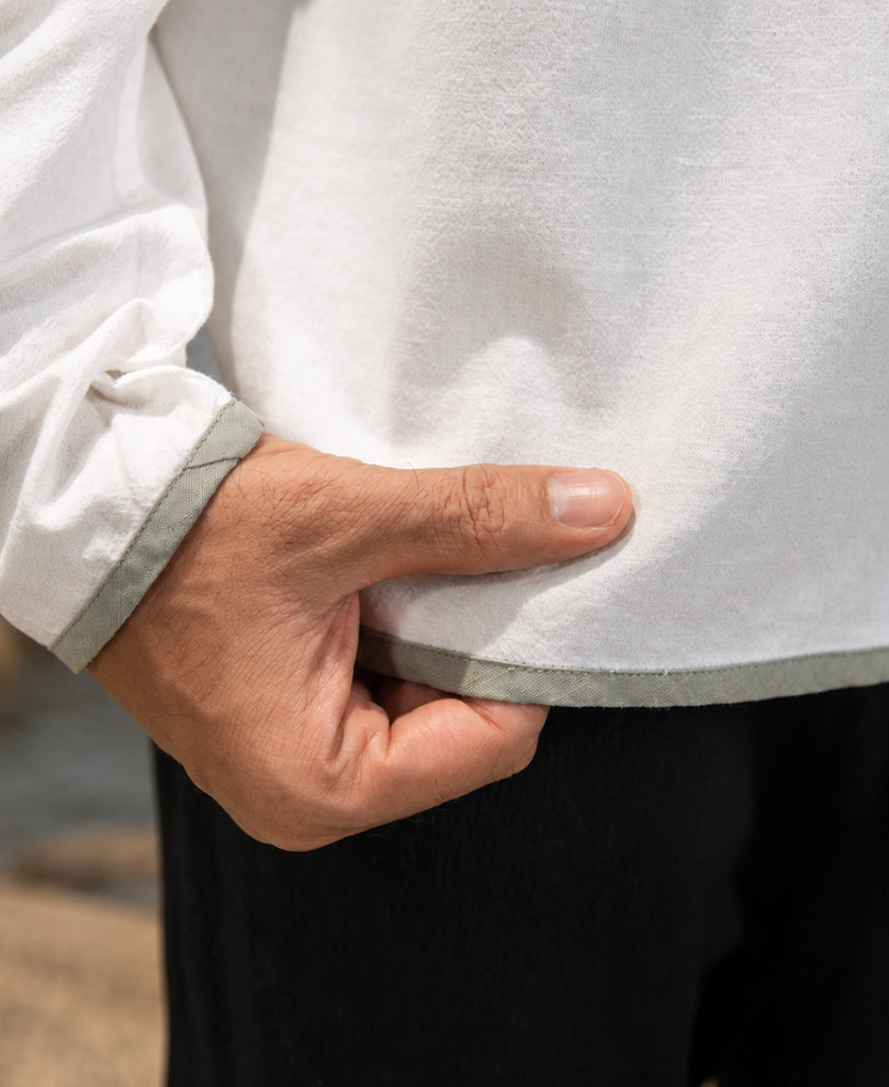 White Contrast Detail Kurta Shirt