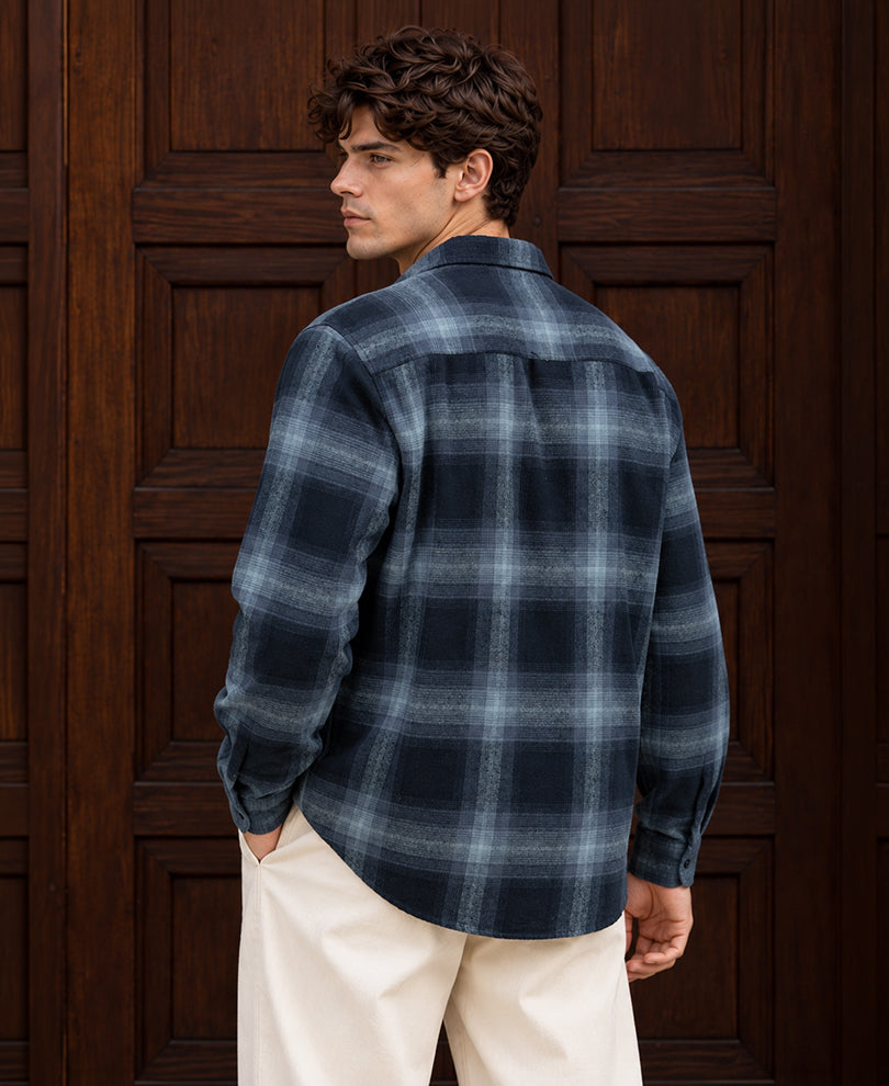 Navy Brushed Checks Shirt