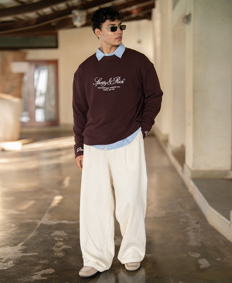 Brown Embroidered Structured T-Shirt