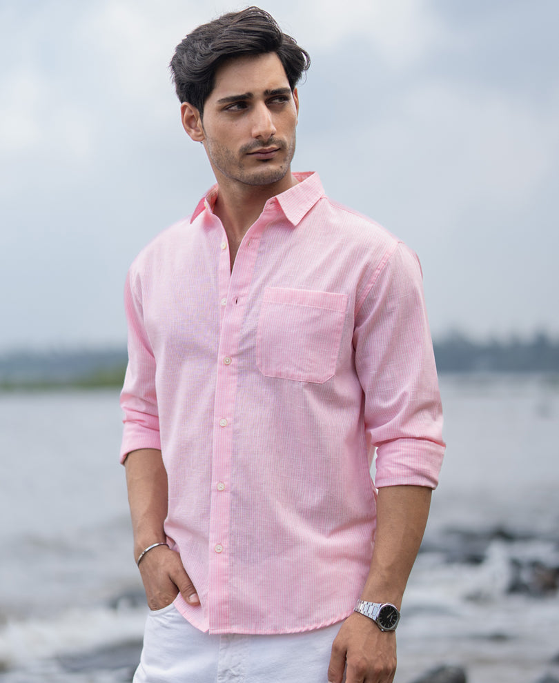 Pink Light Weight Cotton Stripe Shirt.