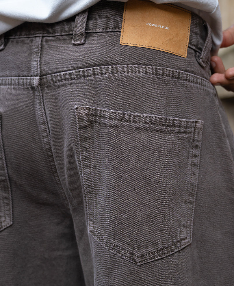 Brown Pleated Washed Barrel Jeans