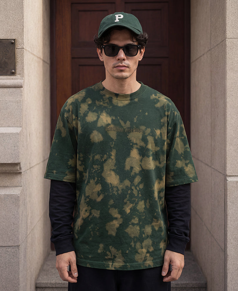 Olive Tie-Dye Print Doctor Sleeve T-Shirt 100% Cotton