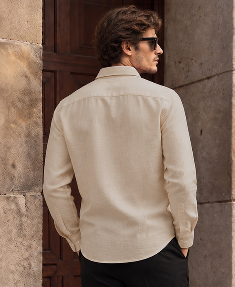 Beige 100% Linen Premium Regular Fit Shirt