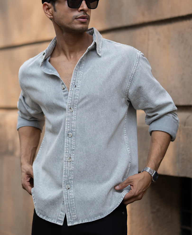 Grey Washed Denim Shirt.