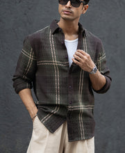 Dark Olive Structured Checks Shirt.