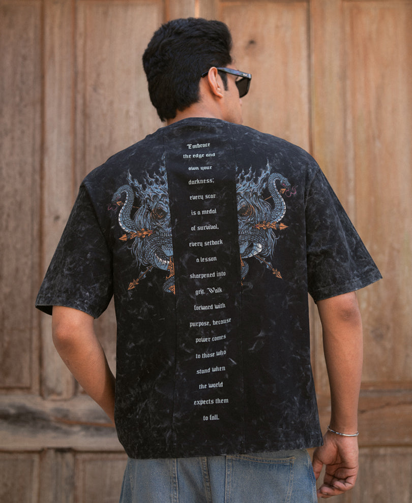 Black Washed Graphic T-Shirt 100% Cotton