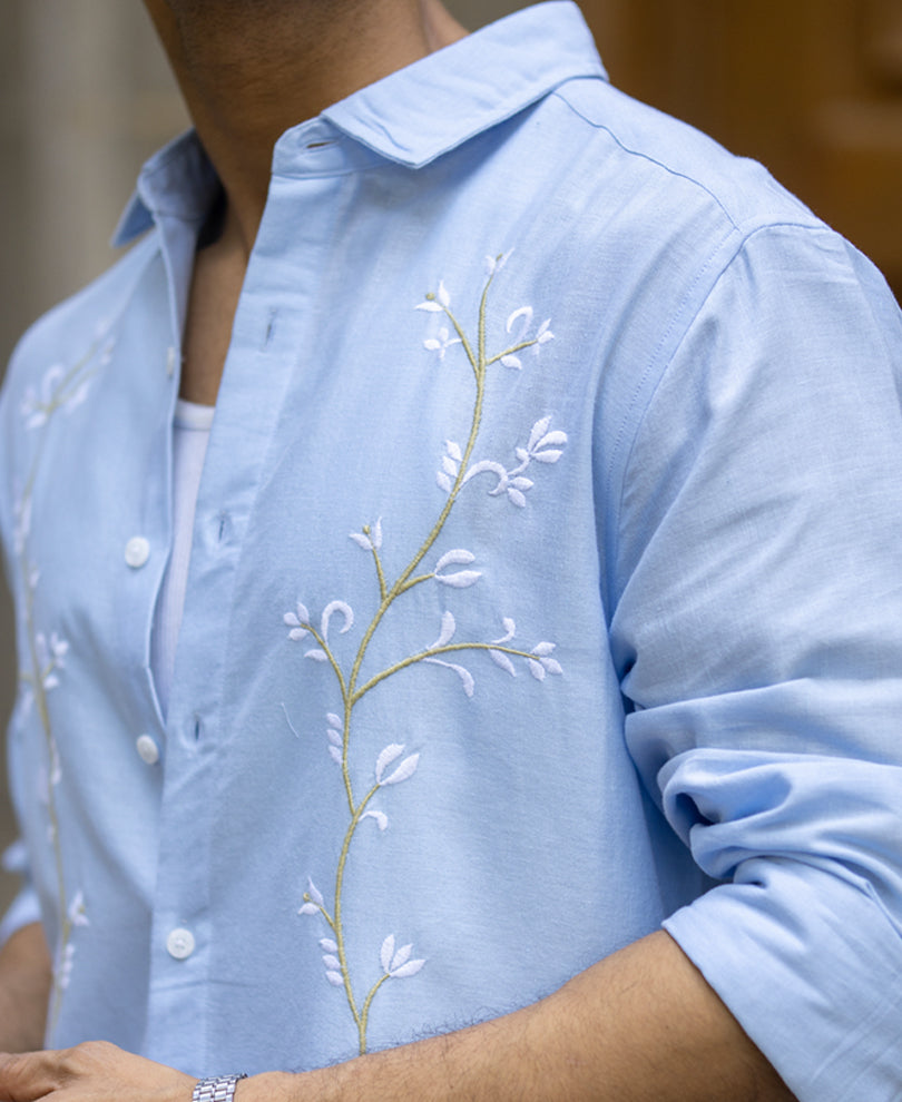 Light Blue Embroidered Shirt.