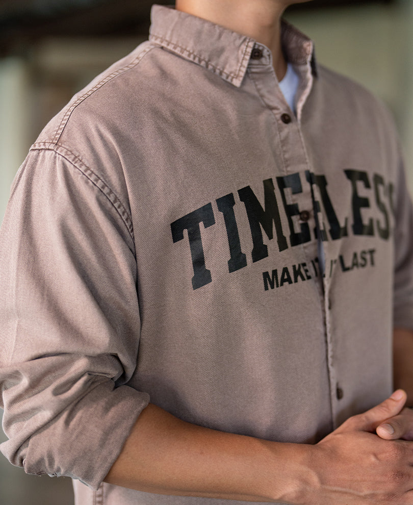 Light Brown Washed Printed Shirt 100% Cotton