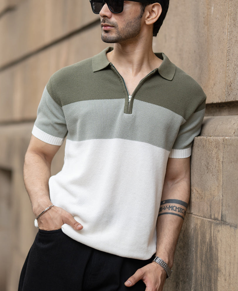 Green Knit Stripe T-Shirt.