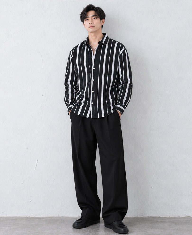Black Lightweight Striped Shirt 100% Cotton