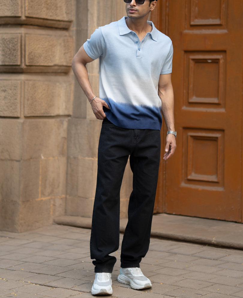 Blue Ombre Stripe Polo T-Shirt.
