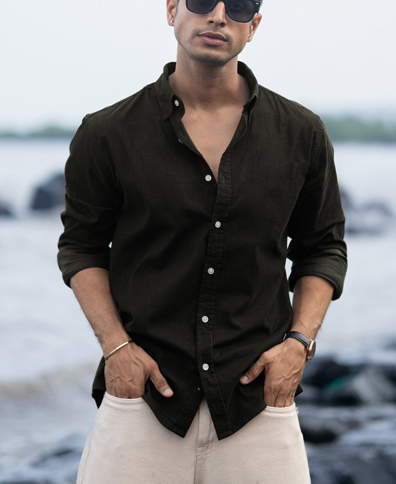 Dark Olive Corduroy Shirt 100% Cotton