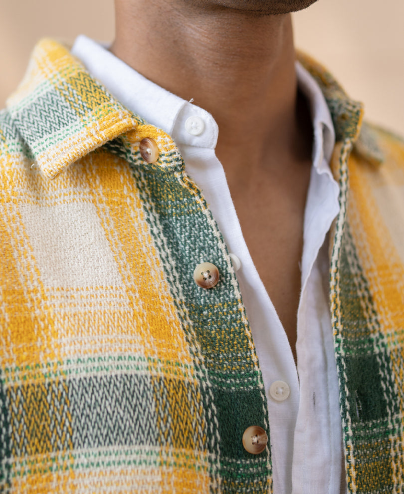 Yellow And Green Structured Checks Shirt.