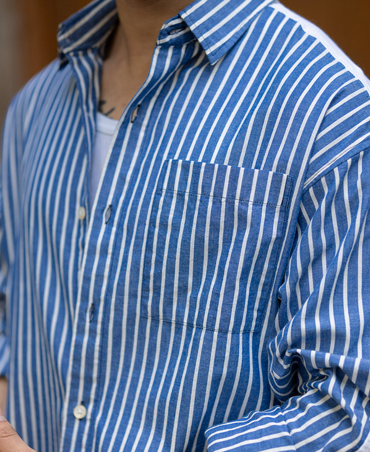 Blue Stripe Shirt With Contrast Back 100% Cotton