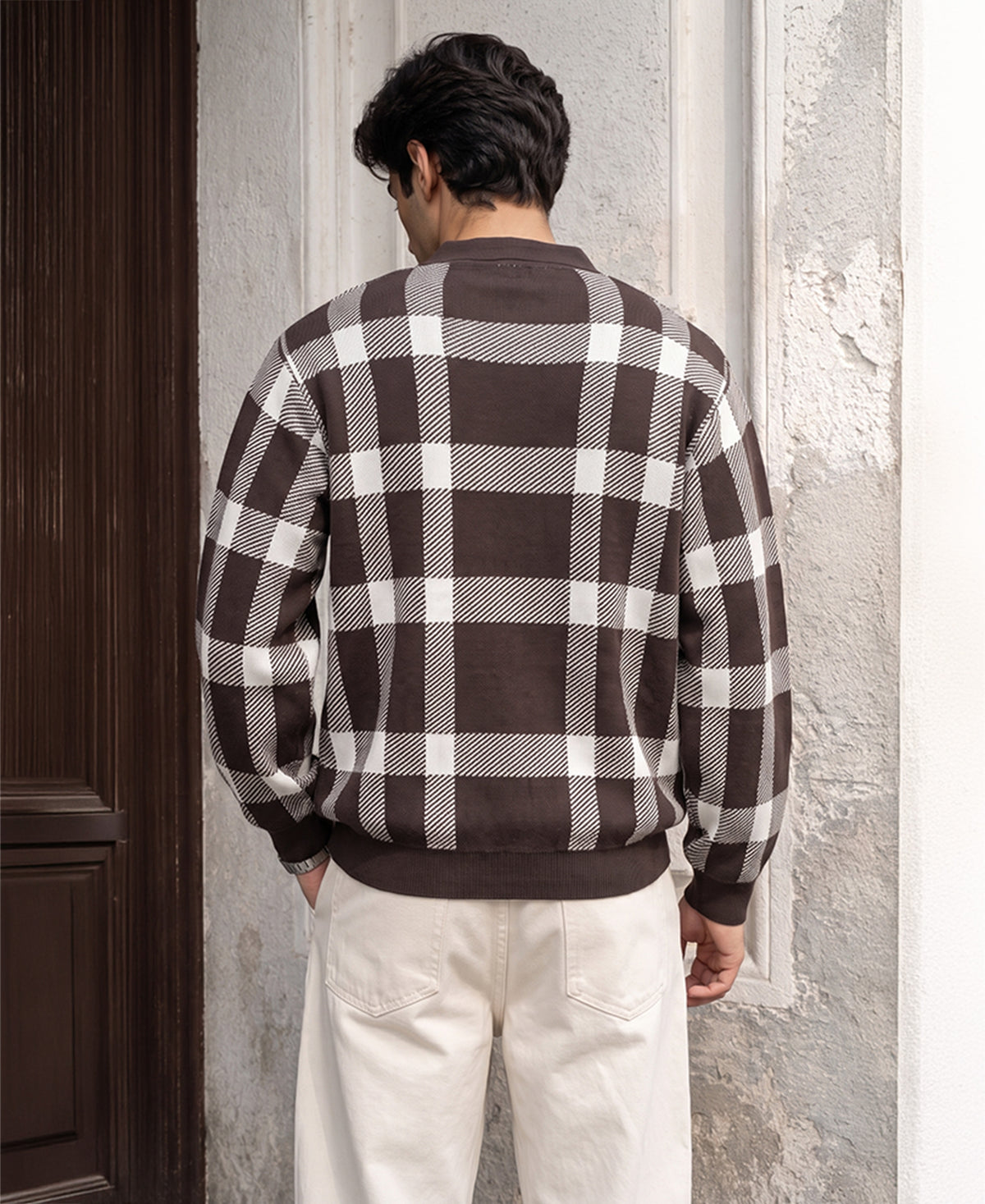 Brown Checks Knitted T-Shirt
