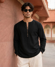 Black Seersucker Kurta Shirt