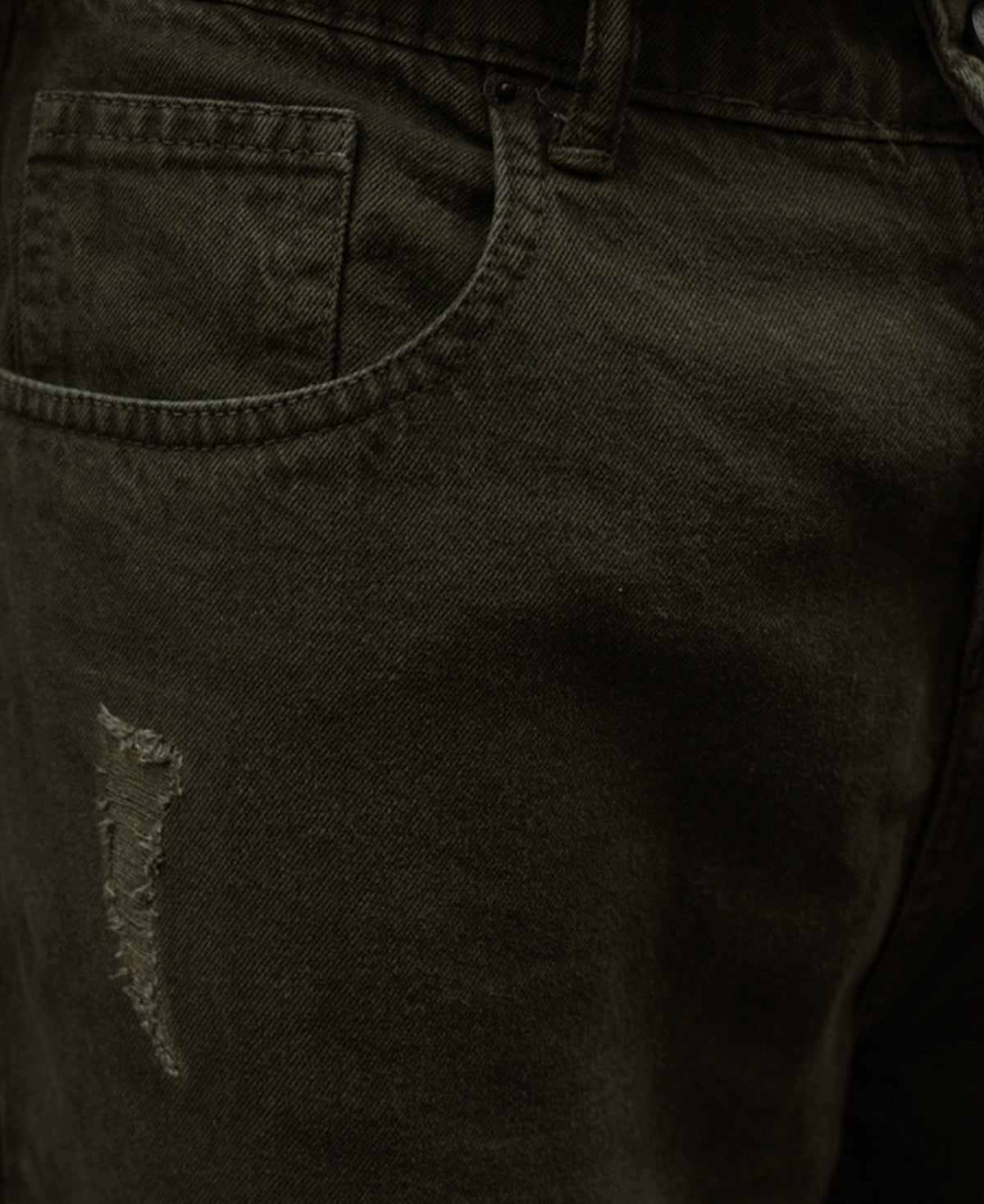 Olive Distress Baggy Jeans