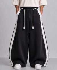 Black Panelled Barrel Fit Trackpant