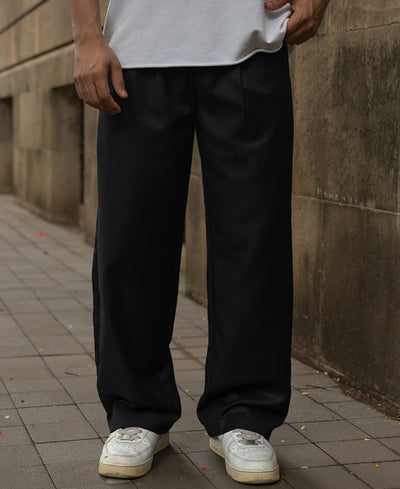 Black Baggy Pleated Trousers