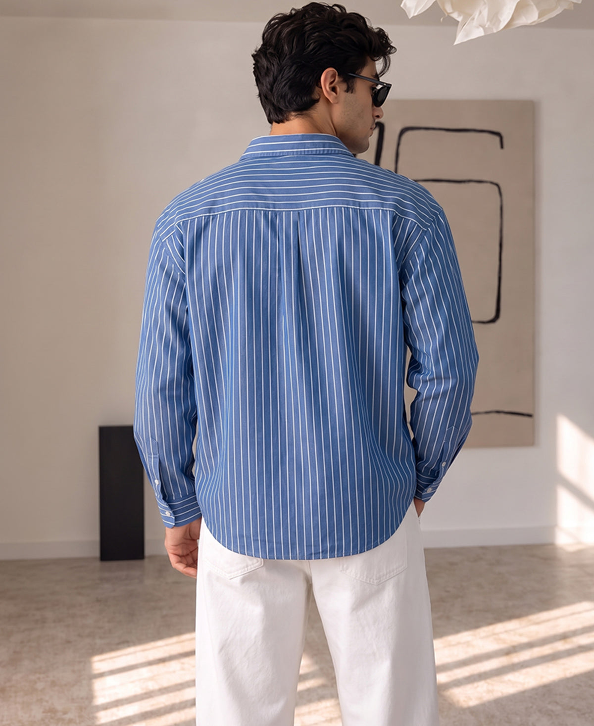 Printed Blue Stripe Shirt 100% Cotton