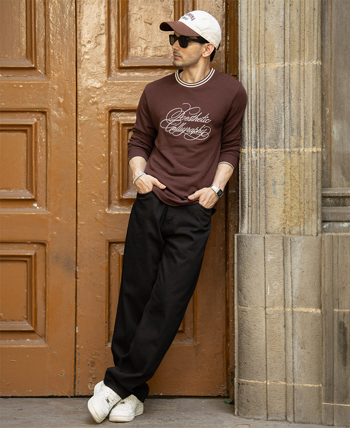 Brown Knit Embroidered T-Shirt