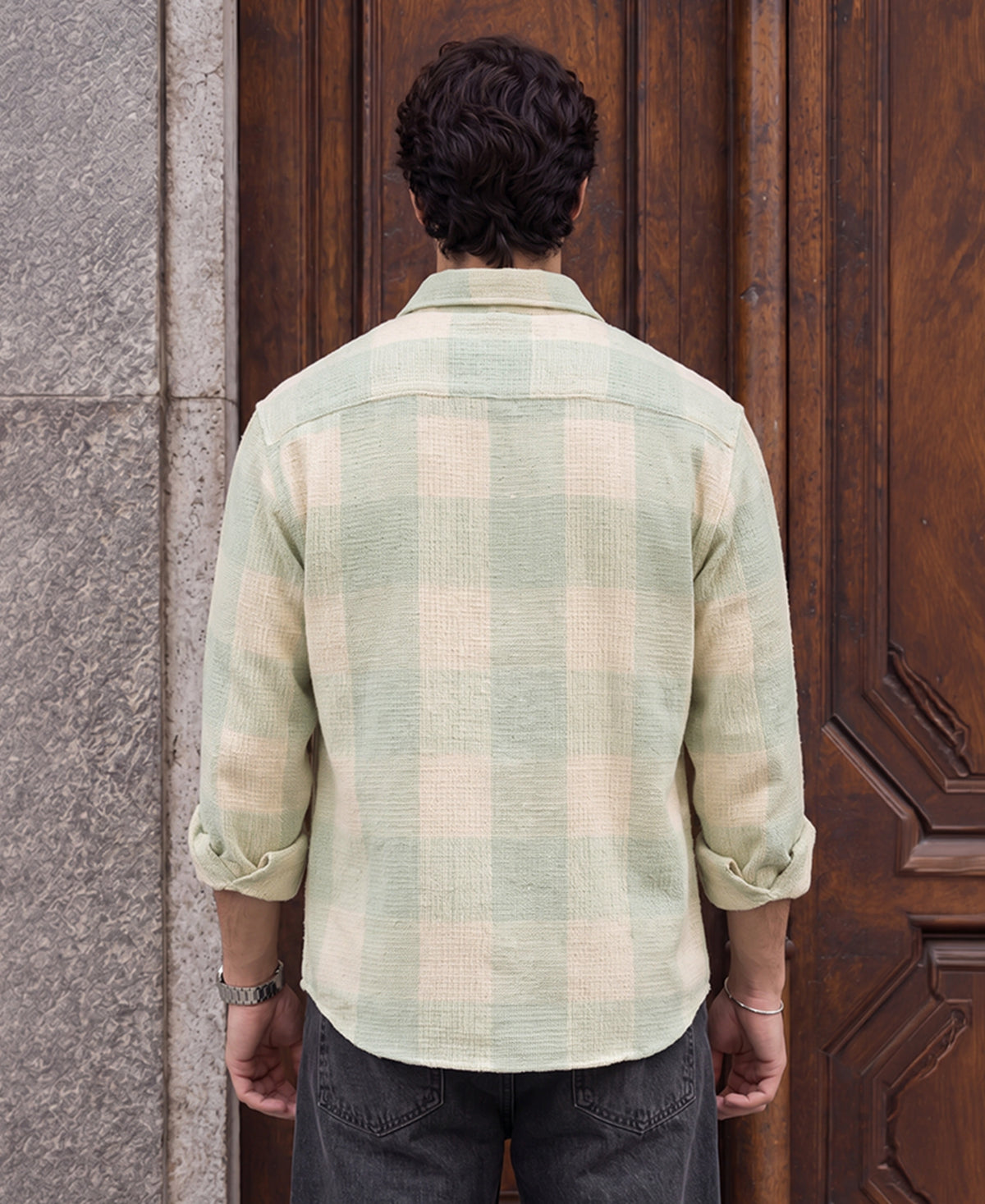 Aqua Blue Structured Checks Shirt