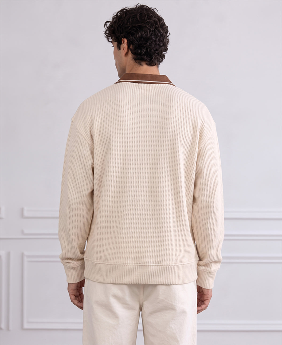 Cream Embroidered Structure T-Shirt