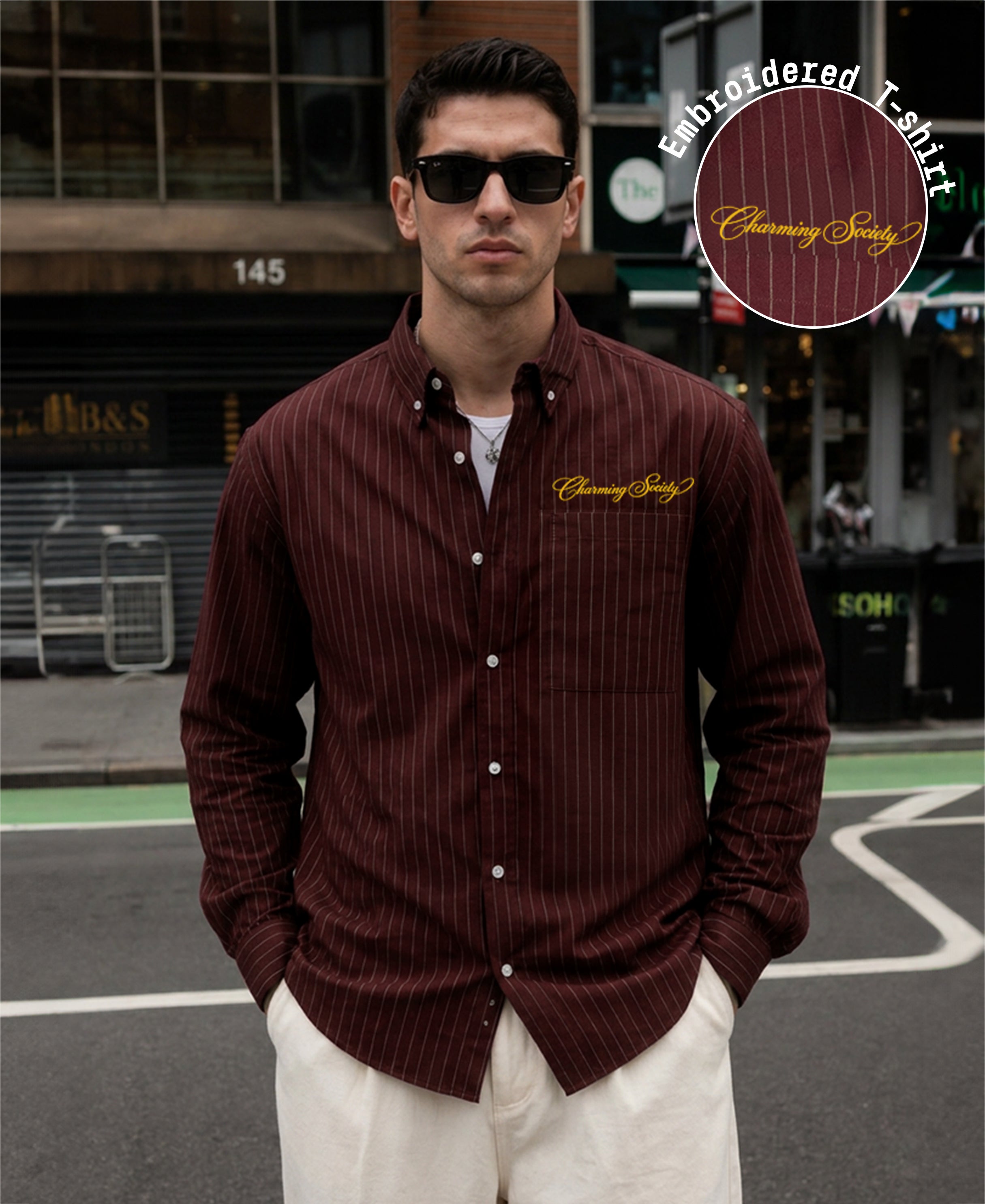 Maroon Oxford Stripe Buttondown Shirt 100% Cotton