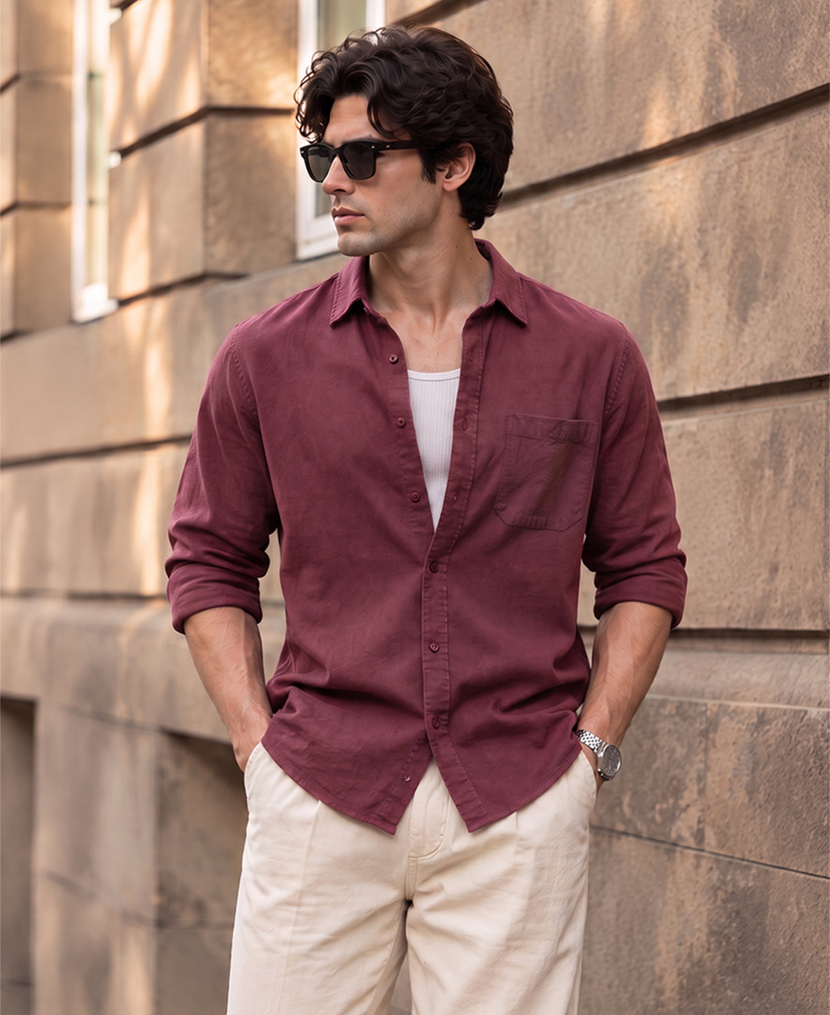 Burgundy Washed Structure Shirt 100% Cotton